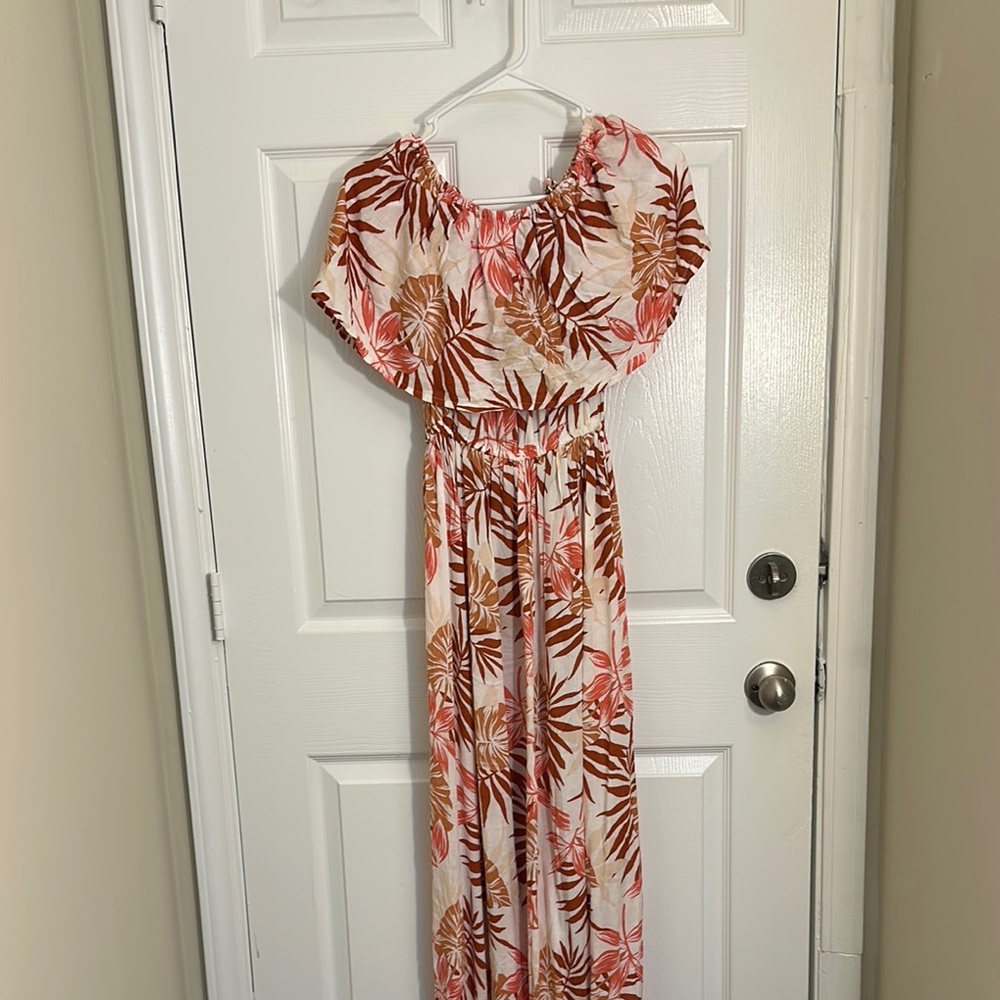 Tropical Leaf Print Maxi Dress